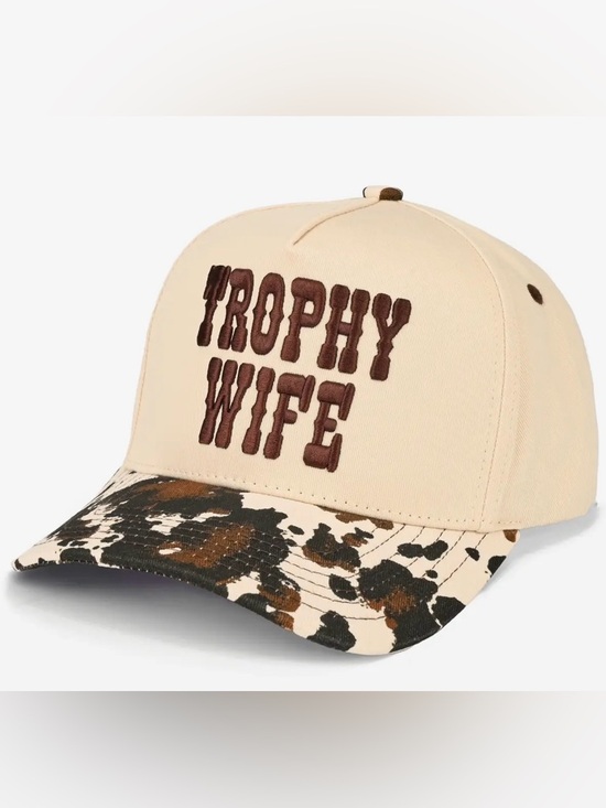 Accessories - Trophy Wife Embroidered Beige & Brown Cow/Camo Baseball Cap